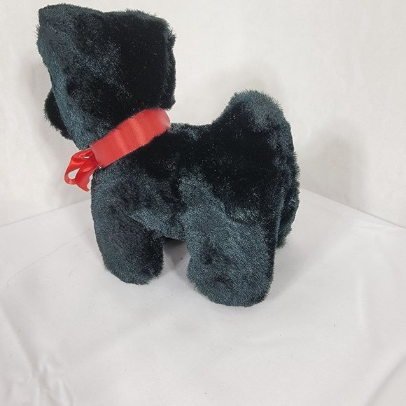 Vintage Black Dog Plush No Tags 8" Stuffed Animal Toy Red Bow Googly Eyes - Picture 4 of 7